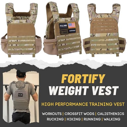 POLYFIT (Fortify) Weighted Vest for Strength and Endurance Training, Rucking, Fitness Workouts, Running, WODs - color: Camo