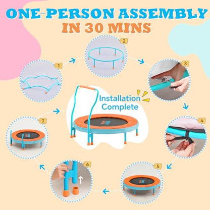 Mini Trampoline for Kids 3-6 with Super Safe Foam Handle Bar, 3ft Toddler Trampoline Indoor with No-Gap Cover for Indoor and Outdoor