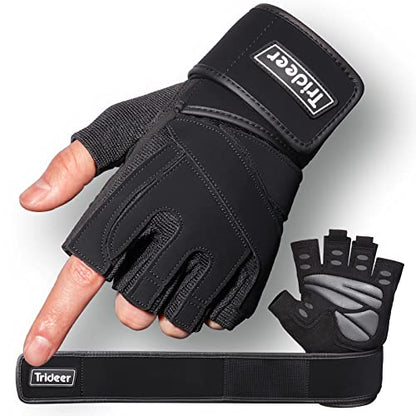Trideer Workout Gloves for Men, Weight Lifting Gloves with Wrist Wrap Support, Full Palm Protection & Extra Grips for Weightlifting, Exercise, Cross Training, Fitness, Pull-up
