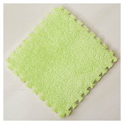 12 Pieces Thickened Plush Foam Interlocking Floor Mat,Fluffy Square Foam Tiles with 12 Edgings,Soft Anti-Slip Puzzle Area Rug Playmat for Bedroom,12X12inch,12 Tiles/11.6 Sq.Ft,Light Green - color: Light Green