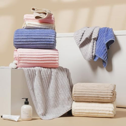 10 PCS Rainbow Coral Fleece Towels Set - Super Absorbent,Extra Large Size, Cost-Effective(Milk White, Deep Blue, Coffee, Pink, Gray)