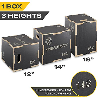 Philosophy Gym 3-in-1 Non-Slip Wooden Plyo Box, Wood Plyometric Jump Box Platform for Home Gym, HIIT, Step-Ups, and Strength Training