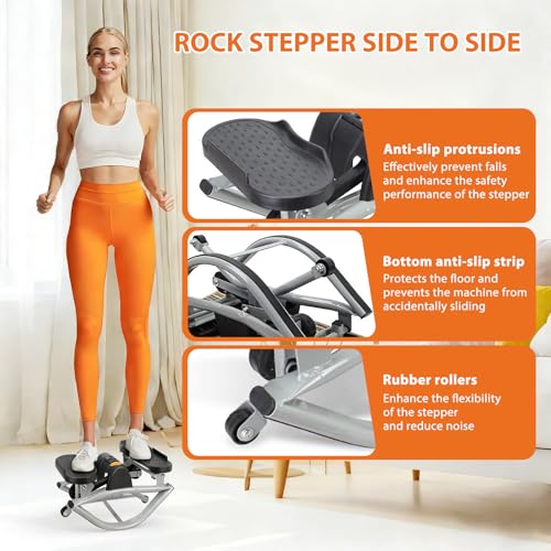 Rock Stepper, Side-to-Side Lateral Rocking Fitness Stepper, with Digital Monitor, Resistance Bands, Non-Slip Mat, Full Body Stepper, for Apartment, Living Room Workout - color: Black and gray