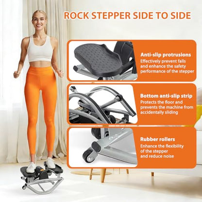 Rock Stepper, Side-to-Side Lateral Rocking Fitness Stepper, with Digital Monitor, Resistance Bands, Non-Slip Mat, Full Body Stepper, for Apartment, Living Room Workout - color: Black and gray