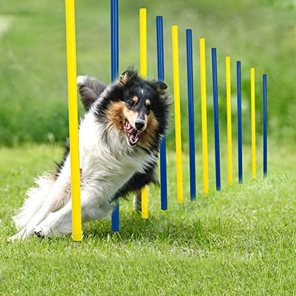 Pet Prime Dog Agility Training Equipment for Dog Obstacle Course Backyard 12pcs Weave Poles Slalom Set Portable Dogs Park Exercise Tool - size: 12PCS Dog Weave Pole Set