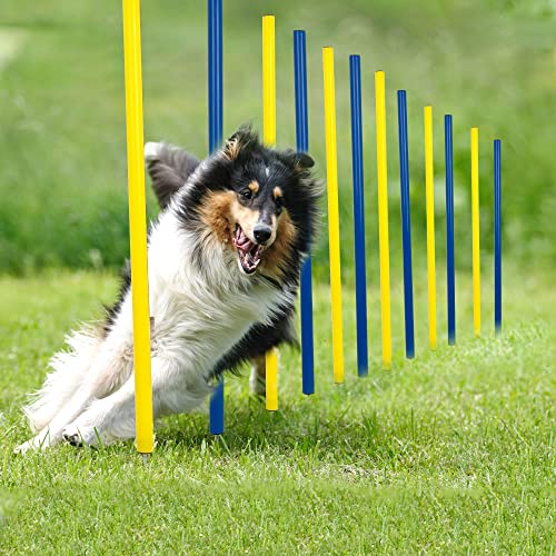Pet Prime Dog Agility Training Equipment for Dog Obstacle Course Backyard 12pcs Weave Poles Slalom Set Portable Dogs Park Exercise Tool - size: 12PCS Dog Weave Pole Set