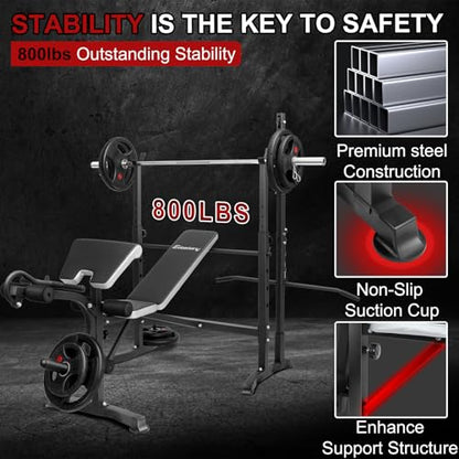 Olympic adjustable Weight Bench Set, Workout Equipment for Home Workouts, Bench Press with Preacher Curl, Leg Developer, Home Gym Full Body Workout