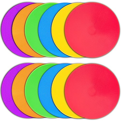Poly Spot Markers 4 inch/9 inch Non-Slip Rubber Agility Training Markers Floor Dots Flat Field Cones for Football, Soccer, Basketball, School Exercise Drills, Dance Practice - style: 9 inch 12 Pcs (TPE)