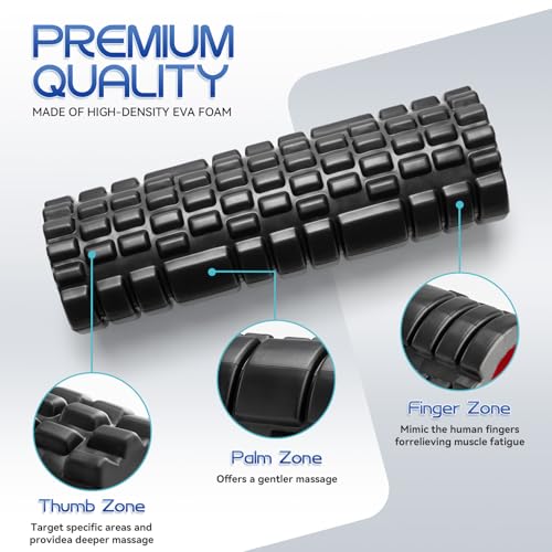 Krightlink 2-in-1 18" Foam Roller Set for Deep Muscle Massage - color: Black-18"(2 in 1)