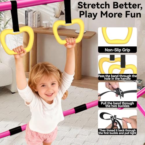 Kids Gymnastics Bar Gymnastic Equipment for Home Adjustable Height Gymnastic Training Bar Gymnastic Stuff for 3-7 Years Old Girls - color: Pink with ring