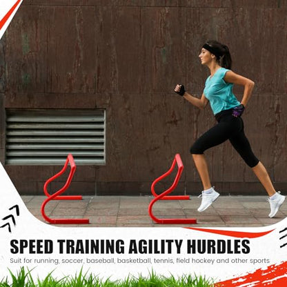 Seenelling 16 Pcs 12" Speed Agility Training Hurdles Large Size Detachable Agility Hurdles Hurdles Training Equipment Set for Athletes Soccer Basketball - color: Red