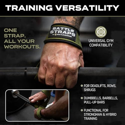 Battle Bunker Lifting Straps for Weightlifting – Padded Wrist Straps for Deadlifts & Pull-Ups – Reduce Wrist Pain, Improve Grip Strength & Lift Heavier – Gym Straps for Strength Training - color: OD Green