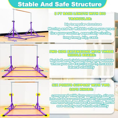 MARFULA Gymnastic Kip Bar for Kids Teens Ages 3-25 of All Gymnastic Levels - color: Purple(5 Ft Base)