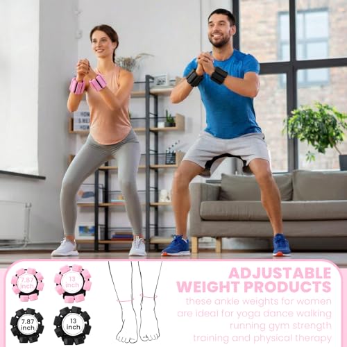 2 Pairs Wrist Ankle Weights Set for Women Men Adjustable Silicone Weighted Bangles 1lb Pink 2lb Black, Fitness Arm Leg Weights for Yoga, Pilates, Walking, Home Gym Workout