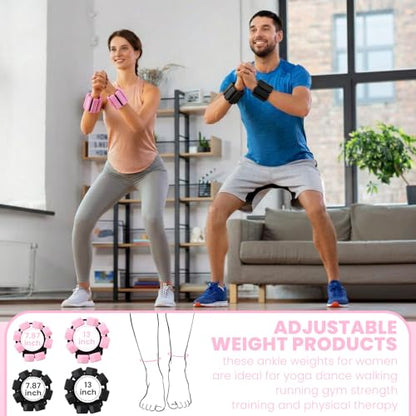 2 Pairs Wrist Ankle Weights Set for Women Men Adjustable Silicone Weighted Bangles 1lb Pink 2lb Black, Fitness Arm Leg Weights for Yoga, Pilates, Walking, Home Gym Workout
