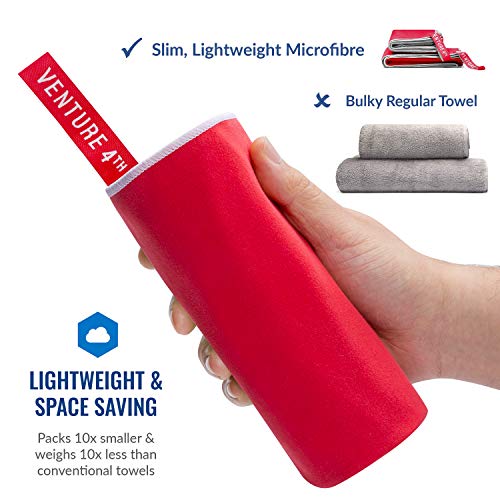 VENTURE 4TH Quick Dry Travel Towel - Fast Drying Ultra Soft Microfiber Towels - Essential for Camping, Backpacking, Yoga, Swimming, Gym, Sports and Beach - 3 Compact Sizes