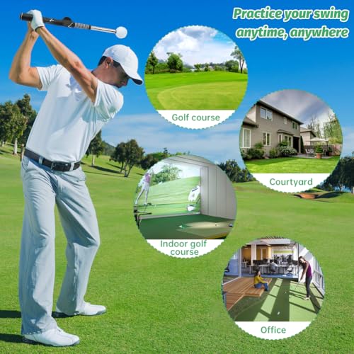 Retractable Golf Swing Trainer for Right-Handed Players, Tempo Stick with Click Feedback, 14.96–27.95 in, Includes Arm Band and Grip Trainer, Indoor Outdoor Warm-Up Practice, Black