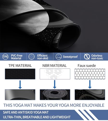 Cifupy Yoga Mat Double-Sided Non Slip Exercise Mat Eco Friendly TPE Fitness Exercise Mat With Carrying Strap & Storage Bag Workout Mat for Yoga, Pilates and Floor Exercises