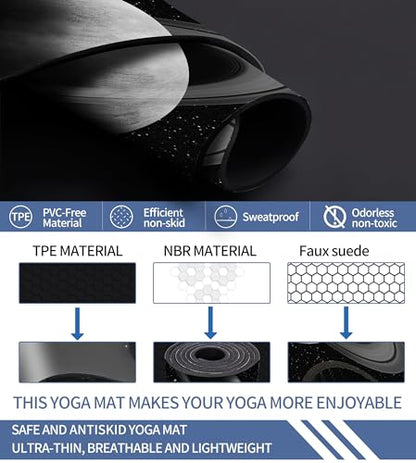 Cifupy Yoga Mat Double-Sided Non Slip Exercise Mat Eco Friendly TPE Fitness Exercise Mat With Carrying Strap & Storage Bag Workout Mat for Yoga, Pilates and Floor Exercises
