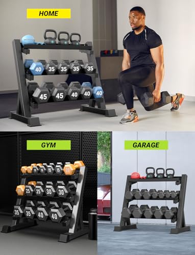YOLEO Dumbbell Rack - 3 Tier & 5 Tier Compact Weight Rack for Dumbbell, Kettlebell, Barbell, Heavy Duty Weight Storage Organizer, Space-Saving Dumbbell Storage Stand Holder for Home Gym - 1100LBS Capacity (Rack Only) - size: STANDARD