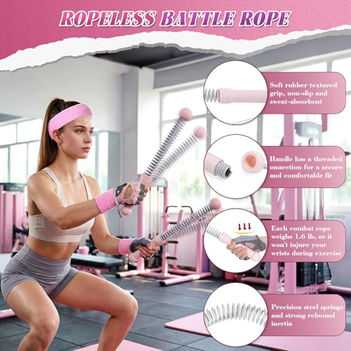 Outus 8 Pcs Weighted Ropeless Battle Ropes Set, 2 Pack Portable Cordless Battle Ropes Women Training Accessories with Gym Gloves Sports Sweatbands Headband for Home HIIT Strength Low-Impact Training