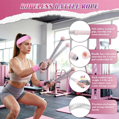 Outus 8 Pcs Weighted Ropeless Battle Ropes Set, 2 Pack Portable Cordless Battle Ropes Women Training Accessories with Gym Gloves Sports Sweatbands Headband for Home HIIT Strength Low-Impact Training