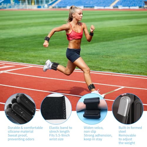 Adjustable Wrist & Ankle Weights for Men Women, Set of 2 (1lb Each), Wearable Bangles Silicone Bracelet, Workout Resistance Weights for Yoga, Pilates, Dance, Aerobics and Walking