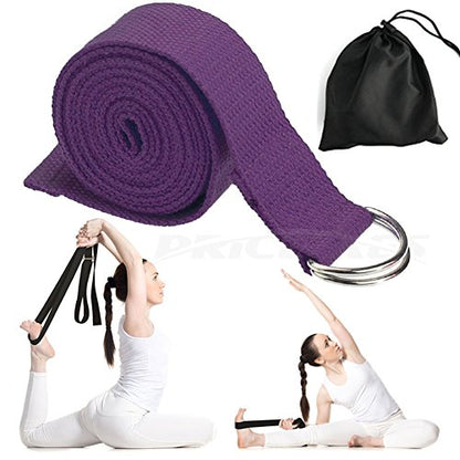 Yoga Strap – Sturdy Cotton Exercise Straps 6FT Straps - Adjustable D-Ring Buckle Gives Stretching Flexibility For Yoga Stretching & General Fitness Physical Therapy Pilates Gym Workouts - color: deep purple