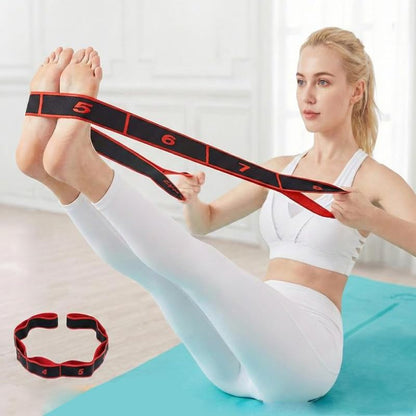 Multi-loop Yoga Stretch Strap with Numbers, Non-slip Fabric Resistance Band for Flexibility, Mobility & Home Workout