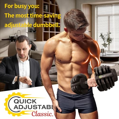 BODYTECH 53LBS/24KG Quick Adjust Dumbbell - 1-Second Weight Change & Safety Lock | Sweat-Proof Metal Grip | Space Saving Home Gym Equipment