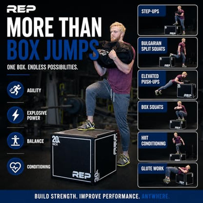 REP Soft Plyo Box | 3-in-1 Foam Jump Box | 3 Size Options 16", 20", 24" | Plyometric Training Platform | Home Gym Equipment | Non-Slip Step Block | Adjustable Workout Box | CrossFit Jump Tool