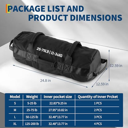 Garvee Sandbag for Fitness Weights Training,5-200 LBS Adjustable Weighted SandBag for Strength Powerlifting Running Home Gym Exercise,Black - size: 25-75 LBS