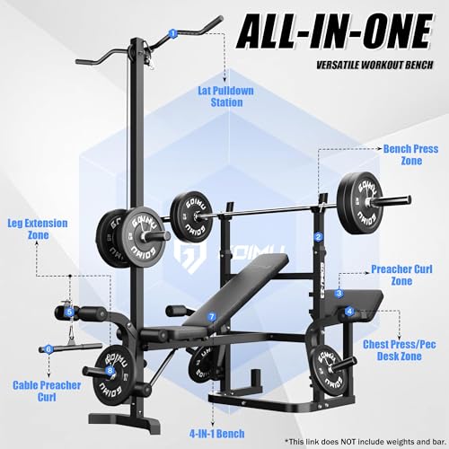 Z3 900LBS Olympic Weight Bench Set with Leg Extension, 9 in 1 Workout Press with Preacher Curl Pad and LAT Pulldown, Strength Training Bench for Home Gym - color: Black