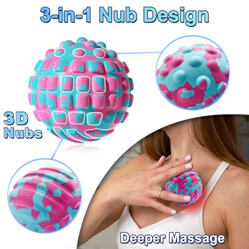 Deep Tissue Massage Ball for Exercise & Recovery - SGS Certification - Targets Back, Shoulder, Legs&Feet - Relieves Muscle Knots, Joint Pain&Tightness, Pressure Point Therapy- Myofascial Release Ball - color: Blue&pink, size: Set | 2.8 & 5.1 Inch