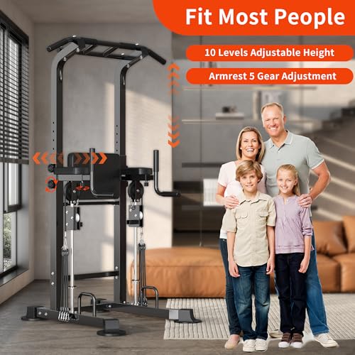 SogesHome Power Tower Pull Up Bar and Dip Station, Multi-Function Free Standing Pull Ups, Adjustable Height Dip Bar Strength Training Workout Equipment, Pull Up Stand Workout for Home Gym Exercise Equipment - color: Black