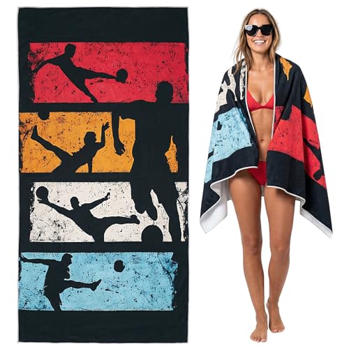 Large Soccer Beach Towel - 71" x 35" Oversized Microfiber Sand Free Quick Dry Absorbent Compact Sports Beach Towel for Pool Travel Gym Bath Camping- Cool Soccer Fan Gifts for Men Women Summer Vacation - color: B-soccer-2