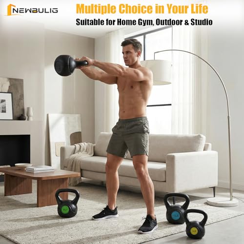 NEWBULIG Hard Kettlebell Set, Strength Training Kettlebells Sets | Durable Concrete Core, HDPE Shell, Multi-Level Workout Fitness Equipment for Home Gym & Outdoor