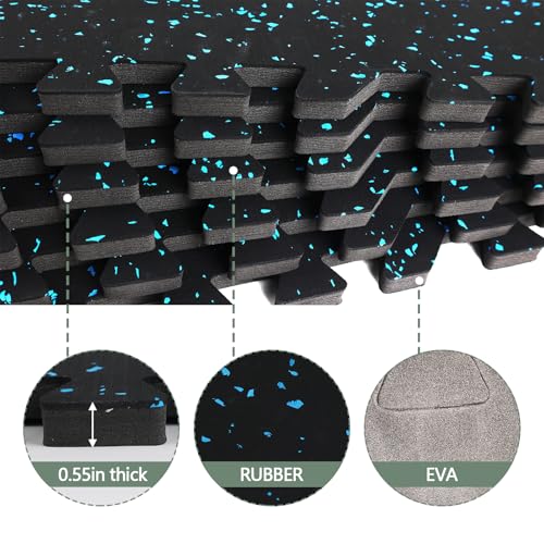 Interlocking Rubber Gym Mats 24 Sq Ft Heavy Duty Exercise Flooring for Home Gym, Weightlifting, Yoga, Playroom - Dual-Layer Non-Slip Noise Reducing Floor Protection Tiles - size: 24 Sq Ft (6 Tiles)
