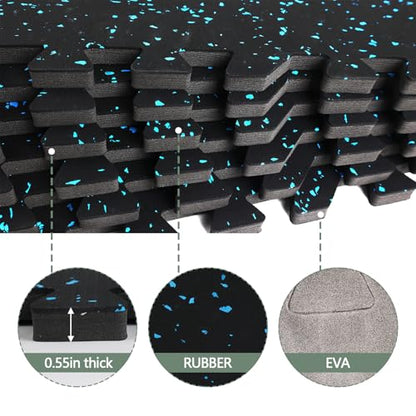 Interlocking Rubber Gym Mats 24 Sq Ft Heavy Duty Exercise Flooring for Home Gym, Weightlifting, Yoga, Playroom - Dual-Layer Non-Slip Noise Reducing Floor Protection Tiles - size: 24 Sq Ft (6 Tiles)