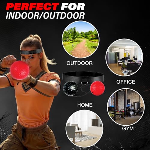 Boxing Reflex Ball for Adults and Kids - Includes 2 Balls with Strings and Adjustable Headband, Improve Reacting Time, Punching Speed, Eye Coordination, and Sharpen Reflexes