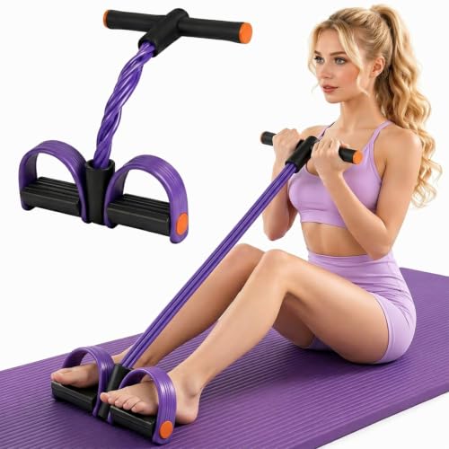 Pedal Resistance Band with Handles, Purple, Upgraded 6-Tube | Pedal Puller for Home Workouts, Full-Body, Core Strength, Arm Training and Leg Exercises