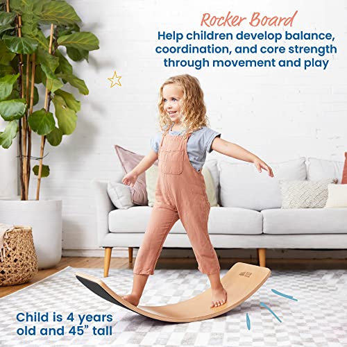 ECR4Kids Wooden Rocking Balance Board with Non-Slip Felt Base, Montessori Toy, Black - color: Black