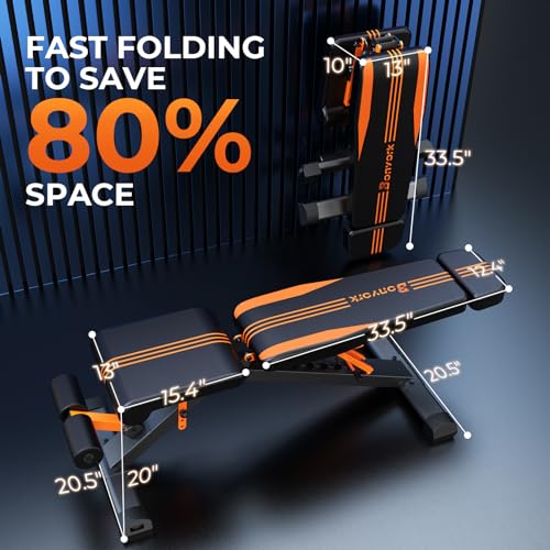 Adjustable Weight Bench, Foldable Incline Decline Flat Workout Bench Press with Extended Backrest, 80x40MM Heavy-Duty Steel Dumbbell Bench for Home Gym Full Body Strength Training