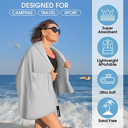 Camping Quick Dry Towel Set- 3 Pack, Soaking Up Sweat Microfiber Lightweight Sport Towels with Mesh Bag, Travel Towel Suitable for Camping, Beach, Gym, Yoga - size: 3P-30x60 inches