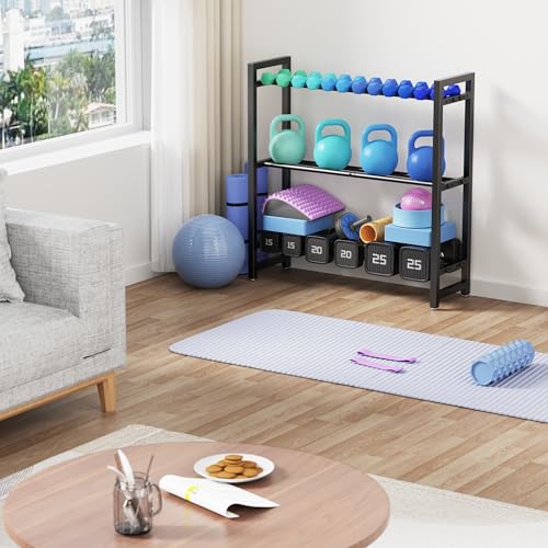 3 Tier Adjustable Dumbbell Rack - Heavy-Duty 450LB Capacity Weight Storage Stand for Dumbbells, Space-Saving Weight Rack Home Gym Organizer (Rack Only)