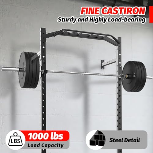 Garvee Wall Mounted Power Rack, 1600LB Commercial Squat Rack for Home Gym with Multi-Grip Pull Up Bar, j-Cups & Landmine Attachment for Home and Garage Gym