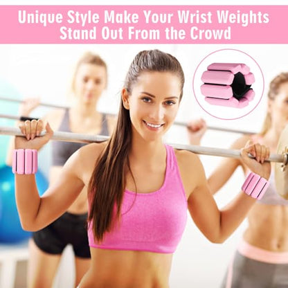 Wrist Weights Set of 2, Wearable Wrist Ankle Weights for Women & Men, Silicone Weighted Bangles Adjustable Arm and Leg Weights for Walking Yoga Pilates Running Dance Gym 2lb