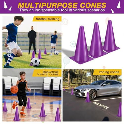 12 Inch Durable Cones,12pcs Versatile Plastic Traffic Cones and Soccer Cones for Sports Training,Agility Drills,Parking Safety,Basketball Training,Football Training.