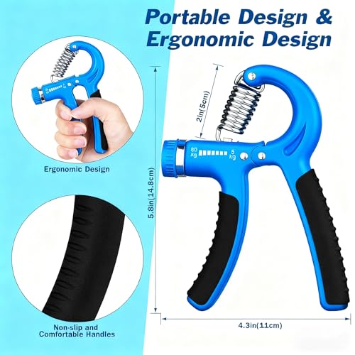 Grip Strength Trainer, Hand Grip Exerciser Strengthener with Adjustable Resistance 11-132 Lbs (5-60kg), Forearm Strengthener, Hand Exerciser for Muscle Building and Injury Recover 1 Pack