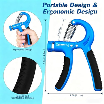 Grip Strength Trainer, Hand Grip Exerciser Strengthener with Adjustable Resistance 11-132 Lbs (5-60kg), Forearm Strengthener, Hand Exerciser for Muscle Building and Injury Recover 1 Pack